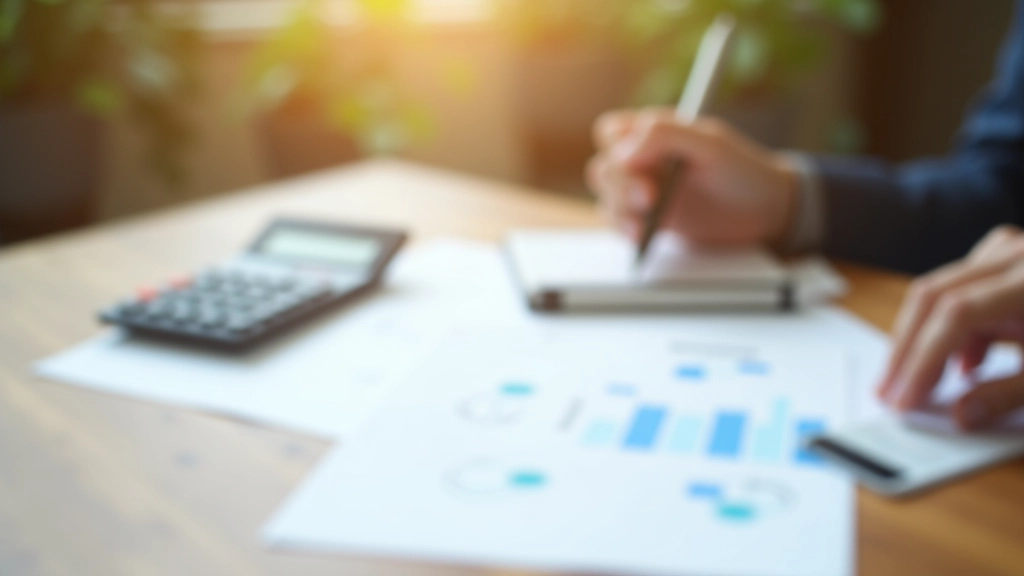 Documents financiers et calculatrice sur bureau avec stylo et lunettes de lecture