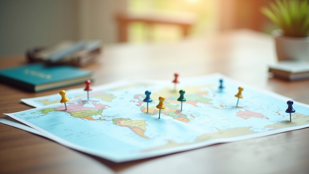 Carte mondiale montrant différentes régions d'investissement avec marqueurs