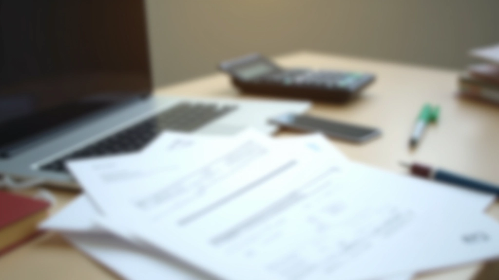 Documents PEA étalés sur un bureau avec un ordinateur portable et des calculs